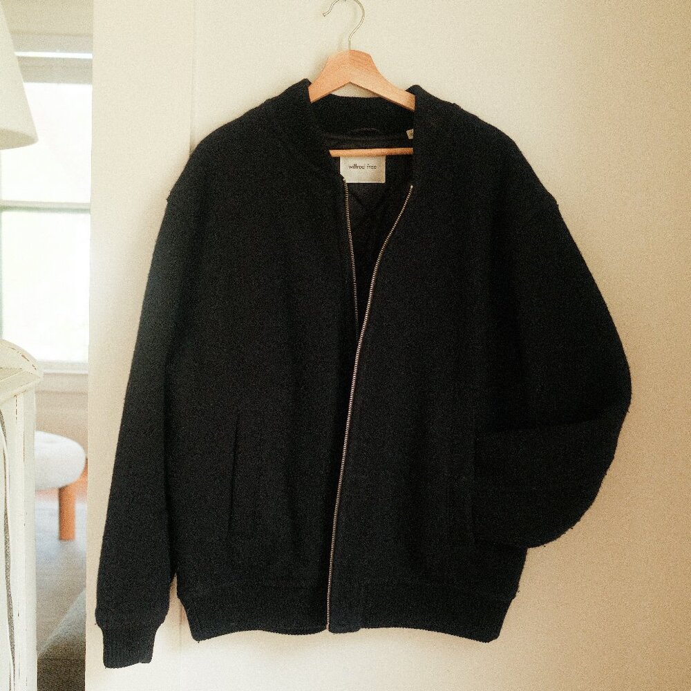 Aritzia Wilfred Free Stable Wool Bomber Jacket Size L Black